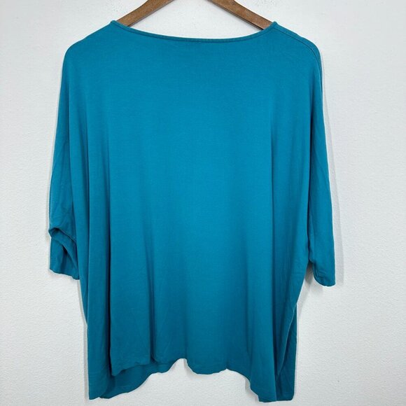 Eileen Fisher Size Small Teal Blue Dolman Sleeve Relaxed Fit Jersey‎ Stretch - Picture 2 of 5